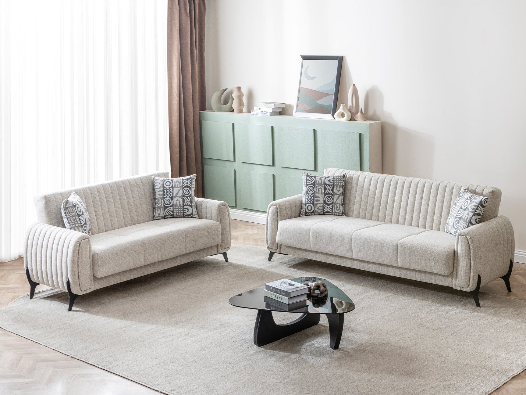 Palermo Cream Convertible Loveseat