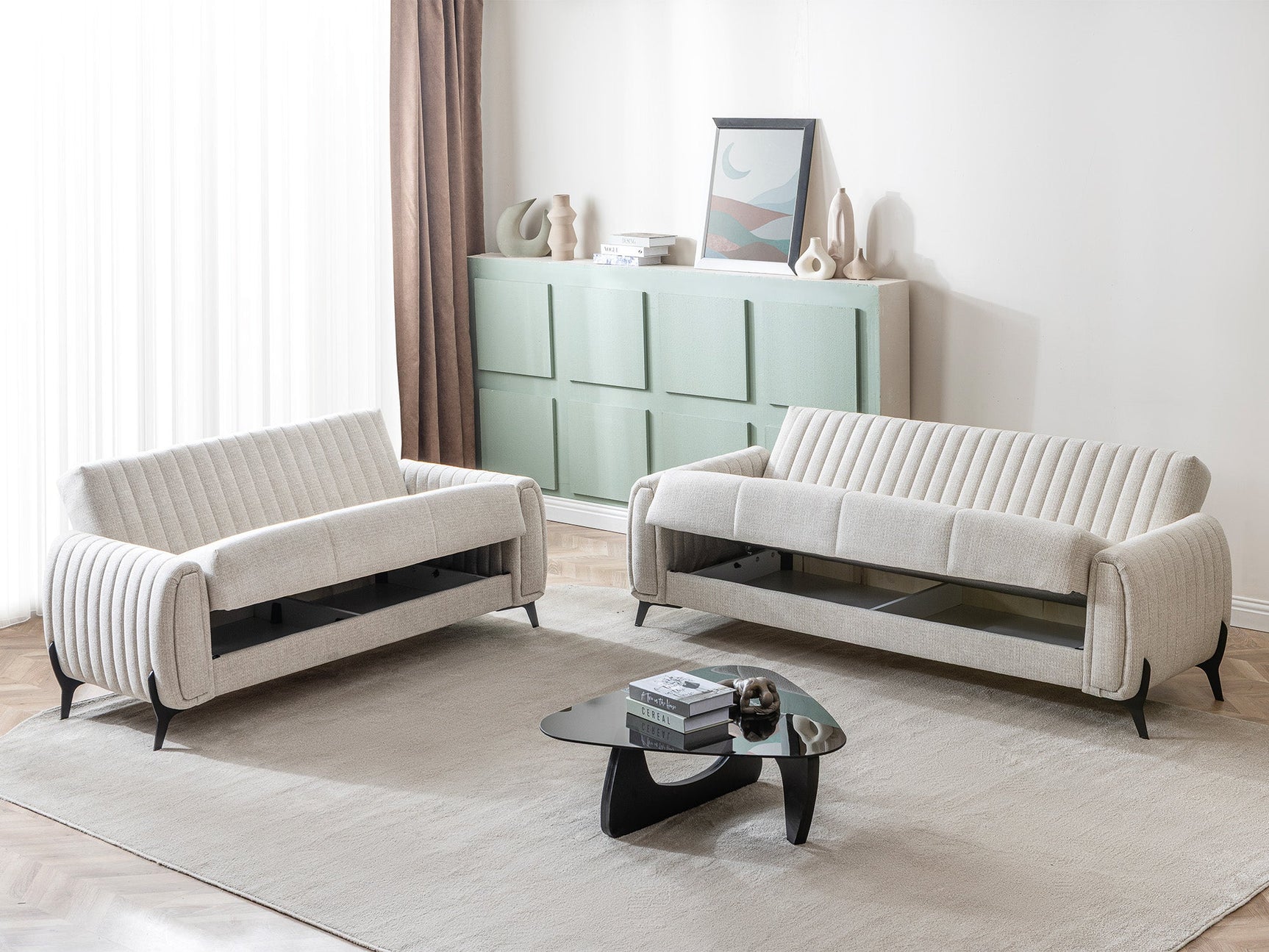 Palermo Cream Convertible Loveseat