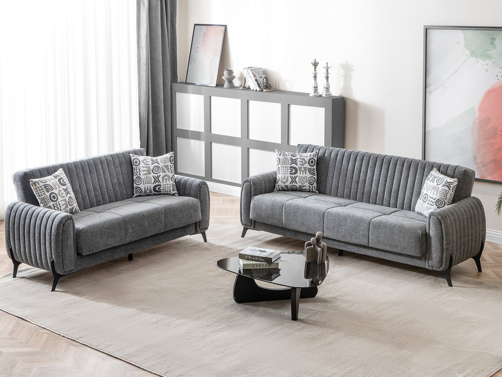 Palermo Grey Convertible Loveseat