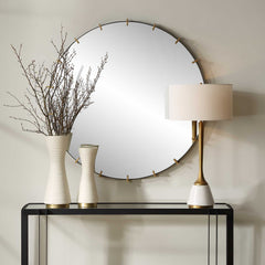 Pali Black/Gold Industrial Round Mirror - Ornate Home