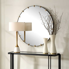 Pali Black/Gold Industrial Round Mirror - Ornate Home