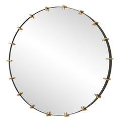 Pali Black/Gold Industrial Round Mirror - Ornate Home