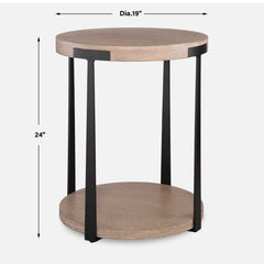 Palisade Bronze/Woodtone Natural Round Side Table - Ornate Home