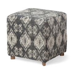 Pallu Brown Dhurrie Cotton Cover with Four Wooden Legs Ottoman - Ornate Home