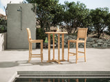 Palm 3-Piece Round Teak Outdoor Bar Height Dining Set - Ornate Home