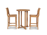 Palm 3-Piece Round Teak Outdoor Bar Height Dining Set - Ornate Home