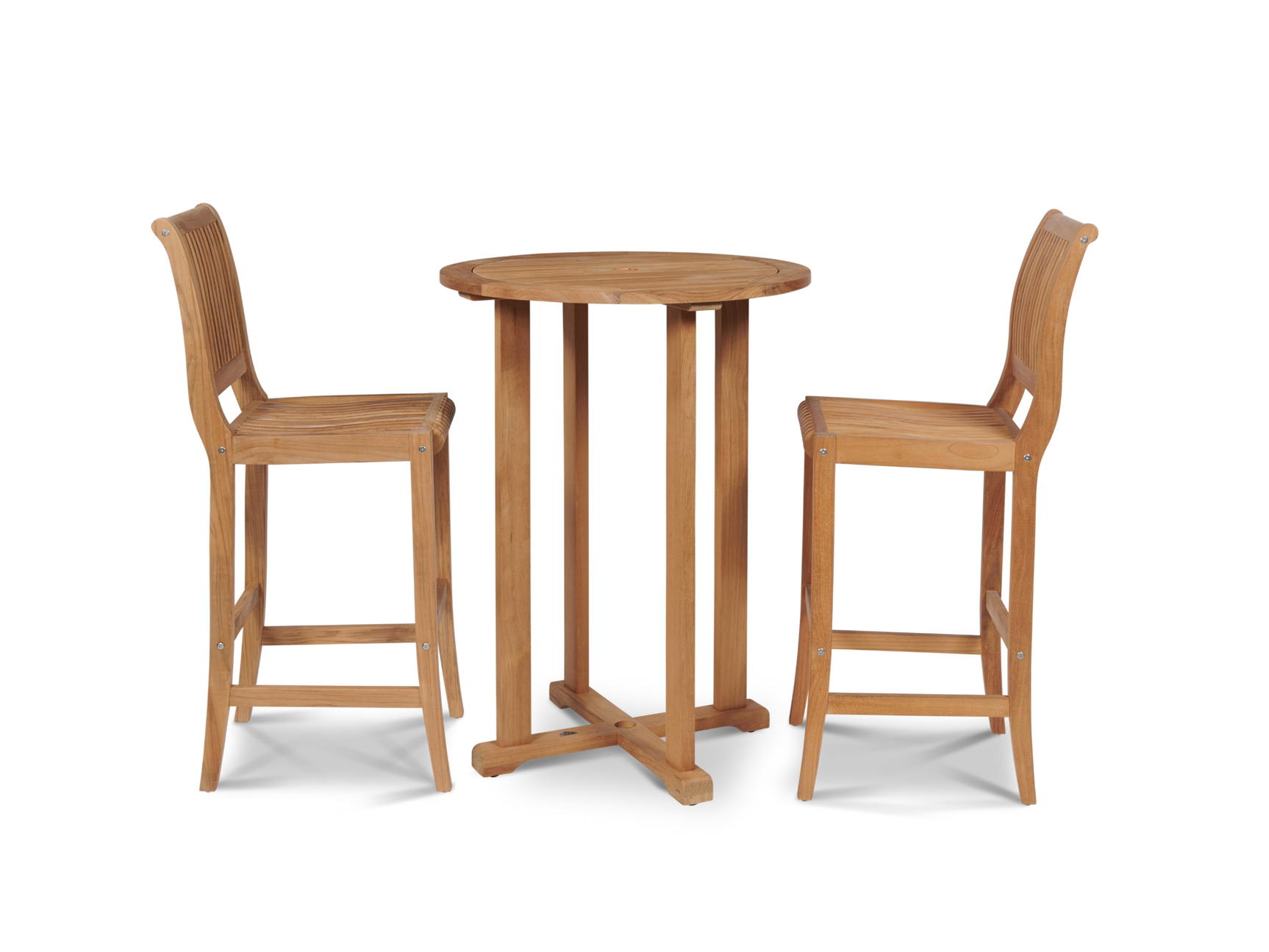 Palm 3-Piece Round Teak Outdoor Bar Height Dining Set - Ornate Home
