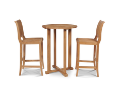 Palm 3-Piece Round Teak Outdoor Bar Height Dining Set - Ornate Home