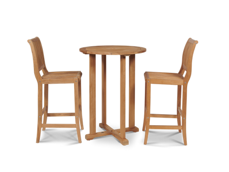 Palm 3-Piece Round Teak Outdoor Bar Height Dining Set - Ornate Home