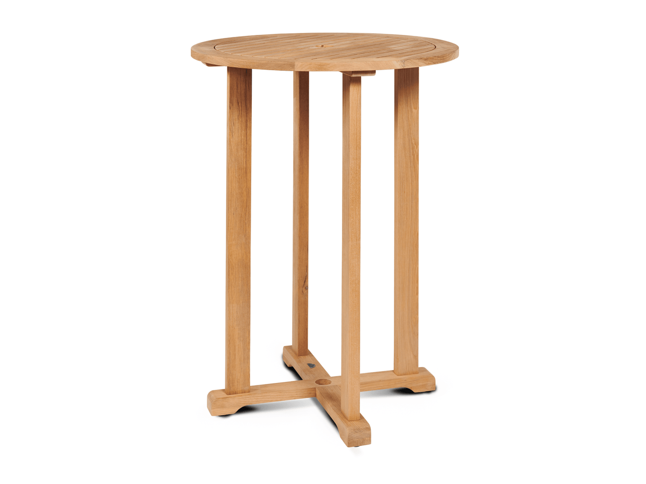 Palm Round Teak Outdoor Bar Height Bistro Table with Umbrella Hole - Ornate Home