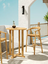 Palm Round Teak Outdoor Bar Height Bistro Table with Umbrella Hole - Ornate Home