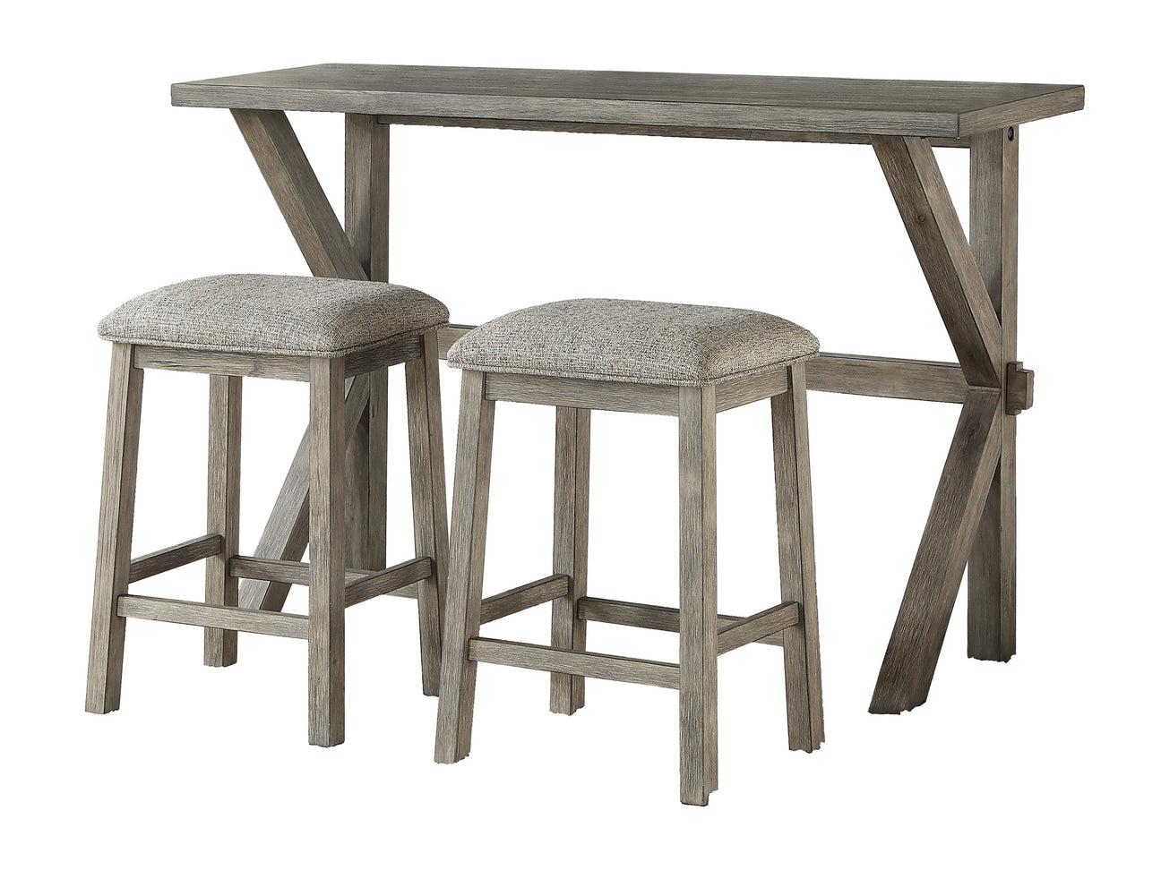 Palmer Wire-Brushed Gray/Brown 3-Piece Pack Counter Height Set - Ornate Home