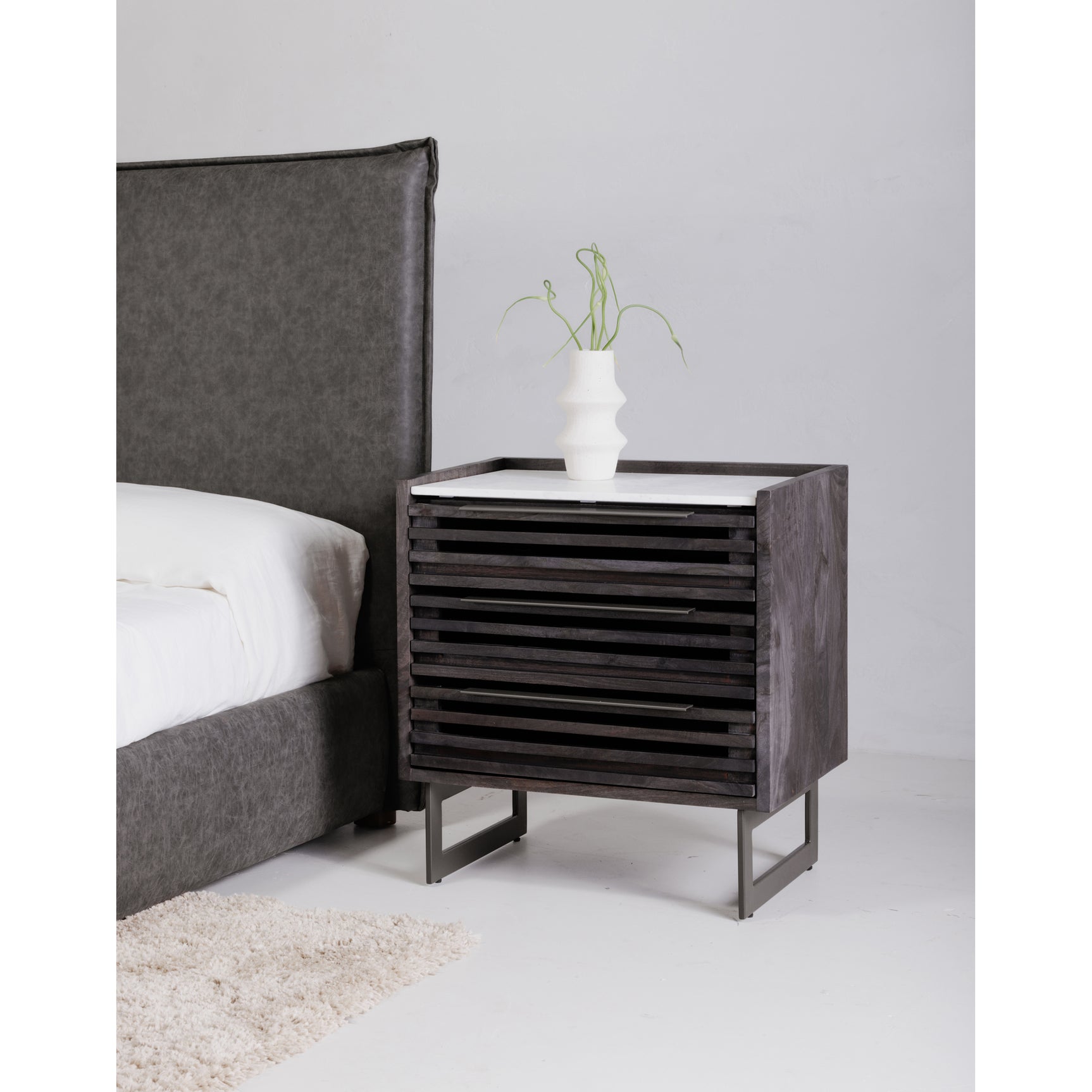 Paloma Charcoal Grey 3 Drawer Nightstand - Ornate Home