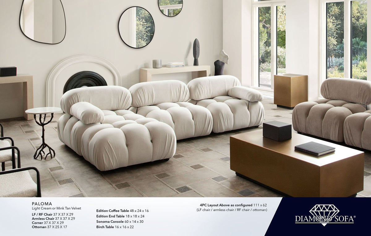 Paloma Cream Velvet Reversible 4-Pc Sectional - Ornate Home
