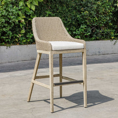 Paloma Gray/White Outdoor Wicker Bar Stool - Ornate Home