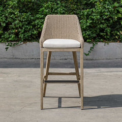Paloma Gray/White Outdoor Wicker Bar Stool - Ornate Home