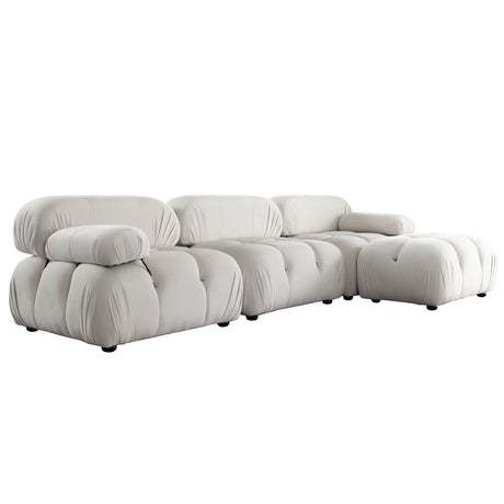 Paloma Light Cream Velvet Modular Sectional  / 4-piece - Ornate Home