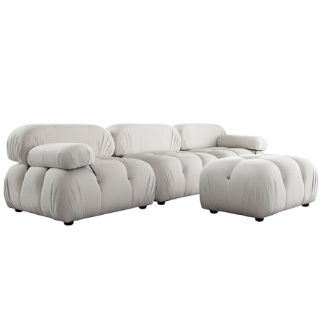 Paloma Light Cream Velvet Modular Sectional  / 4-piece - Ornate Home