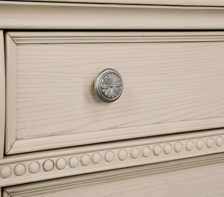 Pamphilos Antique White Queen Bed & 2 Nightstand & Dresser & Mirror - Ornate Home