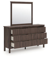 Pamytta Brown/Black Queen Upholstered Panel Bed, Dresser and Mirror - Ornate Home