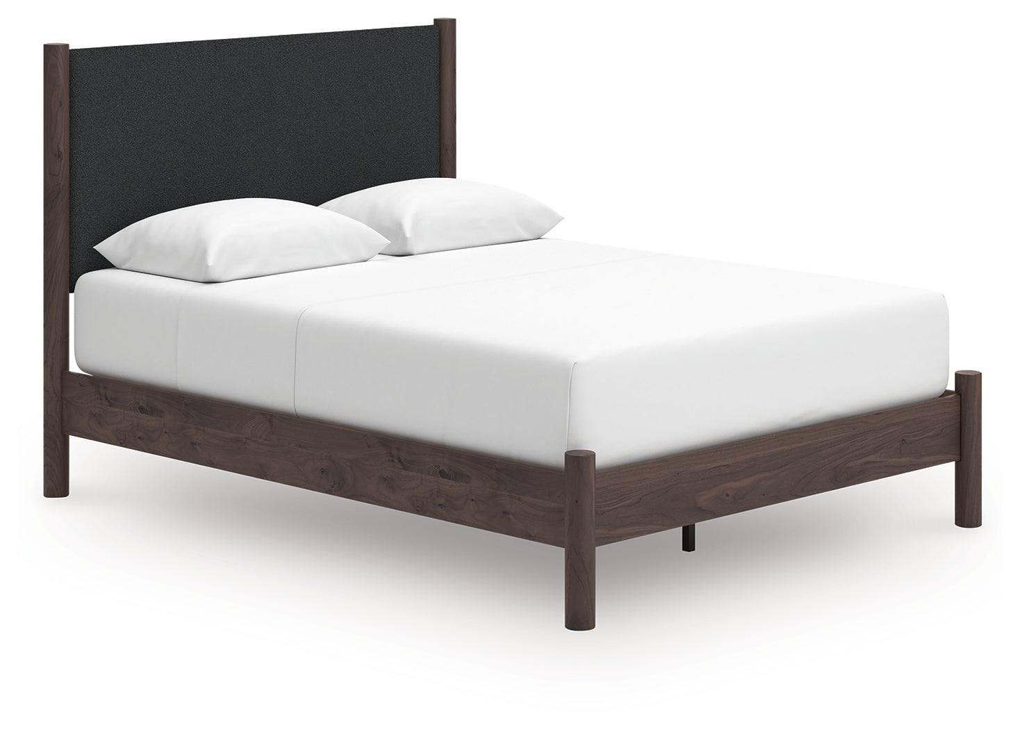 Pamytta Brown/Black Queen Upholstered Platform Bed, Dresser and Mirror (Online Special Price) - Ornate Home