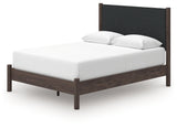 Pamytta Brown/Black Queen Upholstered Platform Bed, Dresser and Mirror (Online Special Price) - Ornate Home