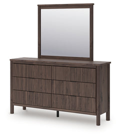 Pamytta Brown/Black Queen Upholstered Platform Bed, Dresser and Mirror - Ornate Home