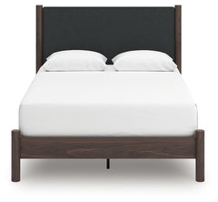 Pamytta Brown/Black Queen Upholstered Platform Bed, Dresser and Mirror - Ornate Home