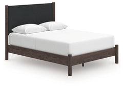 Pamytta Brown/Black Queen Upholstered Platform Bed, Dresser and Mirror - Ornate Home