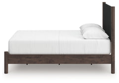 Pamytta Brown/Black Queen Upholstered Platform Bed, Dresser and Mirror - Ornate Home