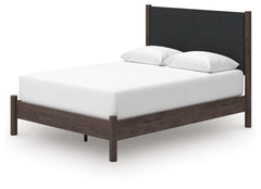 Pamytta Brown/Black Queen Upholstered Platform Bed, Dresser and Mirror - Ornate Home