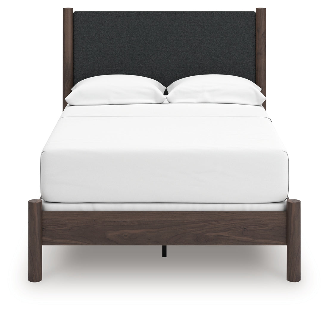 Pamytta Brown Full Upholstered Panel Bed, Dresser and Mirror (Online Special Price) - Ornate Home