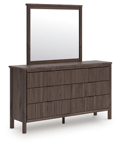 Pamytta Brown Full Upholstered Panel Bed, Dresser and Mirror - Ornate Home