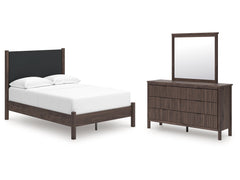 Pamytta Brown Full Upholstered Platform Bed, Dresser and Mirror - Ornate Home