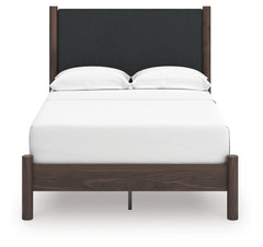 Pamytta Brown Full Upholstered Platform Bed, Dresser and Mirror - Ornate Home