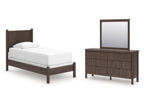 Pamytta Brown Twin Panel Bed, Dresser and Mirror - Ornate Home