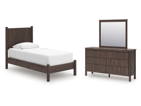 Pamytta Brown Twin Panel Platform Bed, Dresser and Mirror - Ornate Home