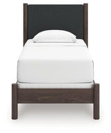 Pamytta Brown Twin Upholstered Panel Bed, Dresser and Mirror (Online Special Price) - Ornate Home