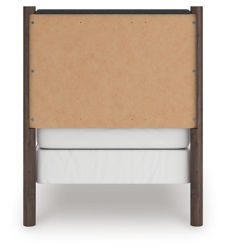 Pamytta Brown Twin Upholstered Panel Bed, Dresser and Mirror (Online Special Price) - Ornate Home