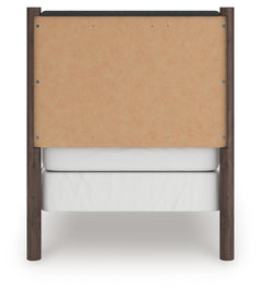 Pamytta Brown Twin Upholstered Panel Bed, Dresser and Mirror - Ornate Home