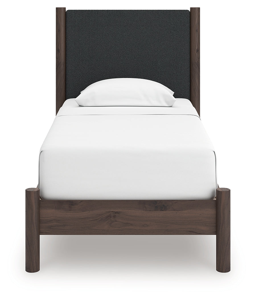 Pamytta Brown Twin Upholstered Panel Platform Bed (Online Special Price) - Ornate Home