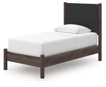 Pamytta Brown Twin Upholstered Panel Platform Bed - Ornate Home