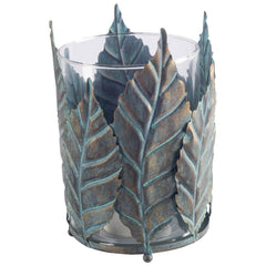 Pana Green/Gold Large Metal Leaf Table Candle Holder - Ornate Home