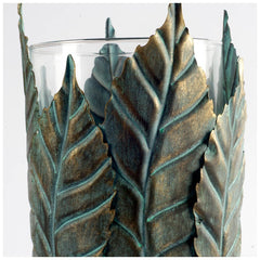 Pana Green/Gold Large Metal Leaf Table Candle Holder - Ornate Home
