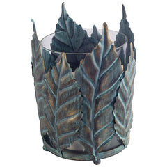 Pana Green/Gold Small Metal Leaf Table Candle Holder - Ornate Home