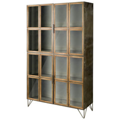 Pandora Brown Wood and Metal Glass Door Display Cabinet