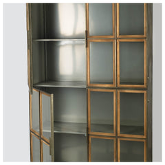 Pandora Brown Wood and Metal Glass Door Display Cabinet