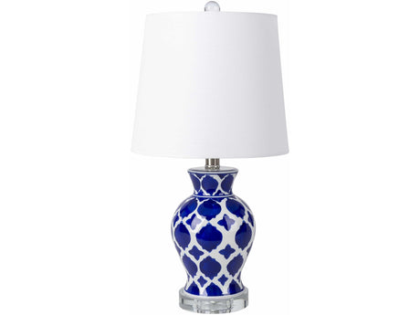 Pangian White & Blue Patterned Ceramic Table Lamp - Ornate Home