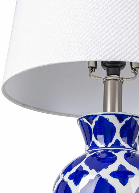 Pangian White & Blue Patterned Ceramic Table Lamp - Ornate Home