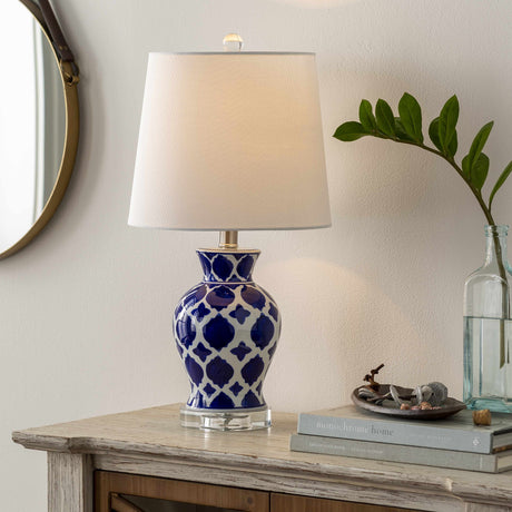 Pangian White & Blue Patterned Ceramic Table Lamp - Ornate Home